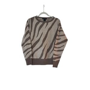 Tahari Zebra Pattern Crewneck Sweater - Brown and Cream